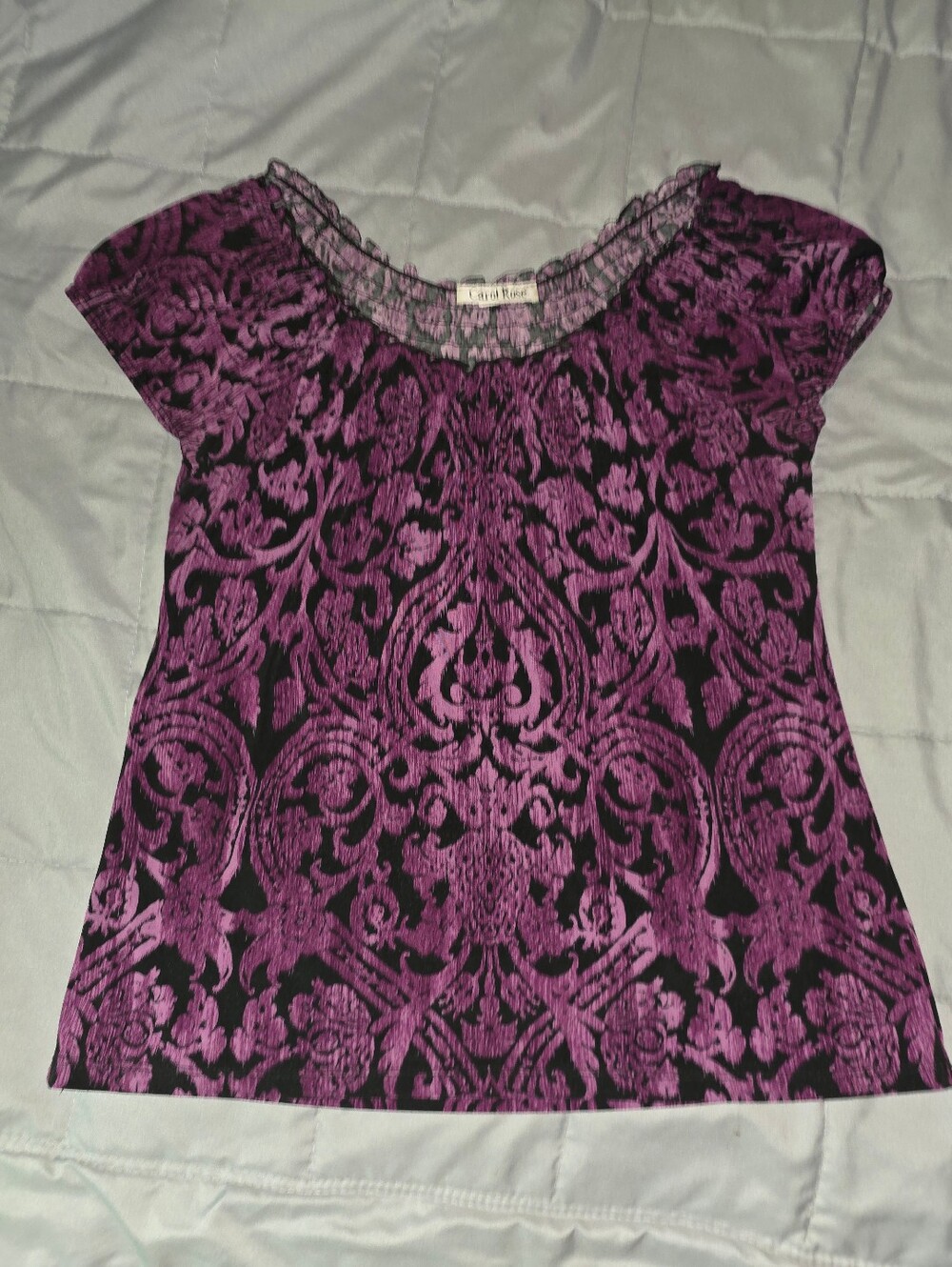 Vintage 1990s Y2k Black Purple Shortsleeve Blouse Carol Rose